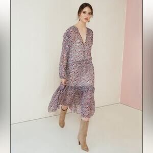 Anthropologie Magali Pascal Kazane Midi Dress Women’s Size XS Black Red Floral